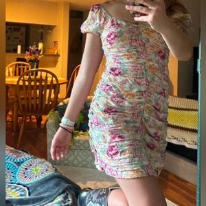 LAST WEEK 3 for $30 American Eagle Floral Ruched Linen Dress Size S - like new!